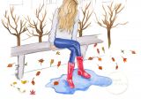 Drawing Of A Girl In Fall Fall Scene Painting Autumn Modern Wall Decor Watercolor Sketch Of