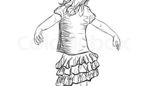 Drawing Of A Little Girl Standing Small Girl In A Dress Baby Standing Stock Vector Colourbox