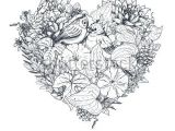 Drawing Of Flowers and Birds Floral Heart Bouquet Composition with Hand Drawn Flowers Plants