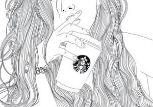 Drawing Of Girl Black and White Art Black White Drawing Girl Outlines Starbucks Image I