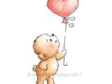 Drawing Of Heart Balloon Teddy Bear with Heart Balloon Printable Art Digital File