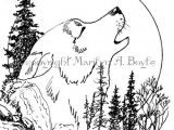 Drawing Zombie Wolf Pen and Ink Print Wolf Howling Moon Wildlife by originalsandmore