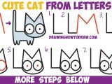 Easy Drawing with Alphabets How to Draw A Cute Cartoon Kitten From Letters L M Easy Step by