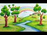 Easy Drawings Of Nature Scenery Coloured How to Draw A Scenery Of Spring Season Step by Step Very Easy