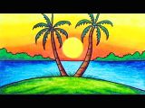 Easy Scenery Drawing for Class 3 How to Draw Easy Scenery Drawing Sunset Scenery Step by