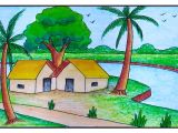 Easy Scenery Drawing for Class 3 How to Draw Easy Village Scenery Village Scenery Drawing
