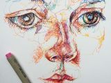 Easy Watercolor Pencil Drawings Coloured Pen Fine Liner Portrait Face Drawing Sketch Line