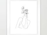 Girl Drawing society6 Buy Minimal Line Art Woman with Flowers Framed Art Print by Nadja1