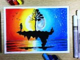 Oil Pastel Colour Drawing Easy How to Draw Sunset Ft Moonlight Scenery with Oil Pastel Step
