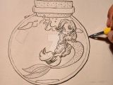 Outline Drawings Of Dragons Mermaid In the Bottle Outlined Sketch with Ink Mermaids and