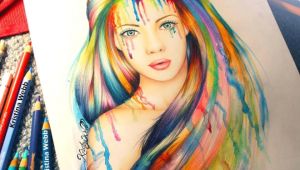 Realistic Girl Drawing Color Color Pencil Drawing by Kristina 22