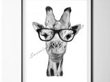 Safari Animal Drawings Giraffe Wearing Glasses Framed Art Print Homeware