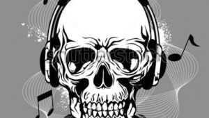 Skull Drawing with Headphones Skeleton with Headphones Skull with Headphone Stock Vector